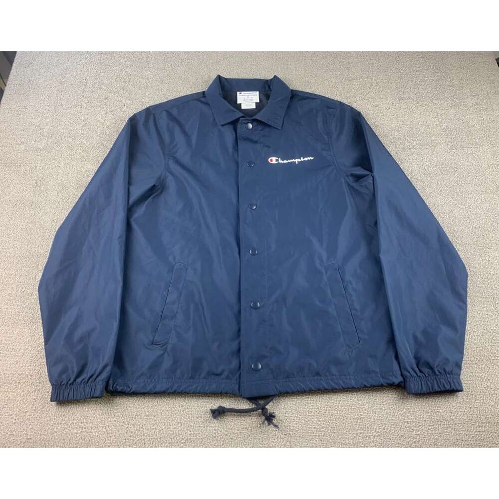 Champion Coach Jacket Men S Navy Snap Drawcord Hem Athletic Wind Breaker Light